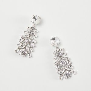 Ann Taylor Silver Rhinestone Leaf Statement Chandelier Earrings
